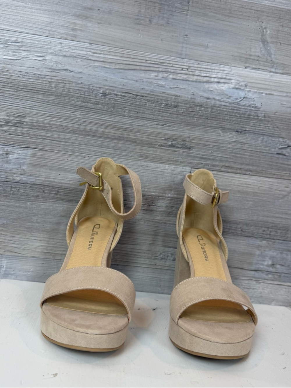 CL by Laundry Go On Nude Super Suede Platform Block Heel Sandals - Size 8 - Picture 5 of 6